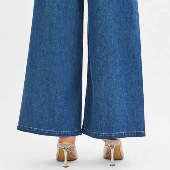 RISEN Palazzo Baggy Mid-Rise Pleated Ultra Wide Oversized Leg Jeans Denim Pants - Picture 14 of 16